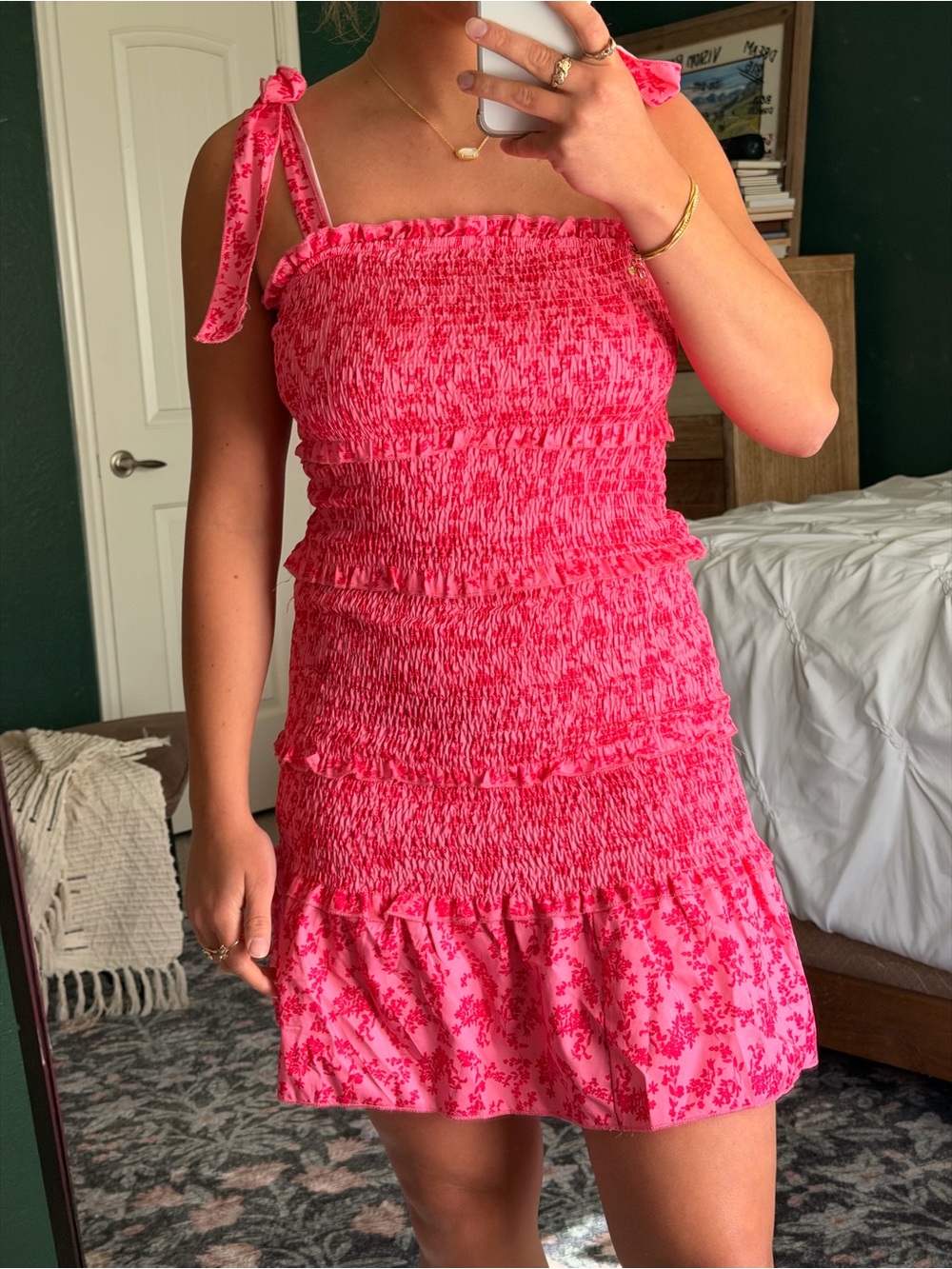 SHEIN Pink Floral Smocked Mini Dress